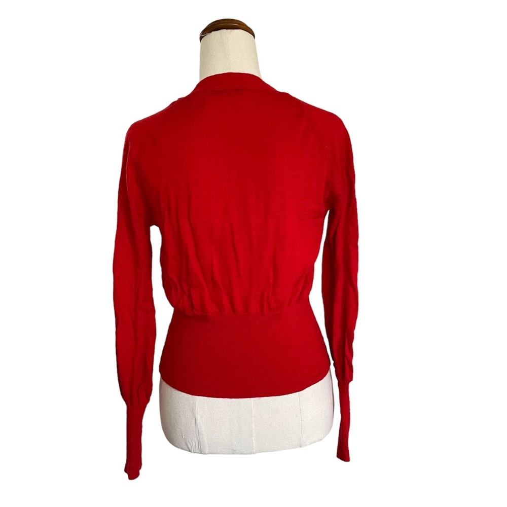 MODA INTERNATIONAL Sz S 100% Merino Wool red statement cardigan - Picture 5 of 11